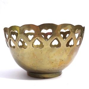 Vintage Small Brass Bowl with Hearts